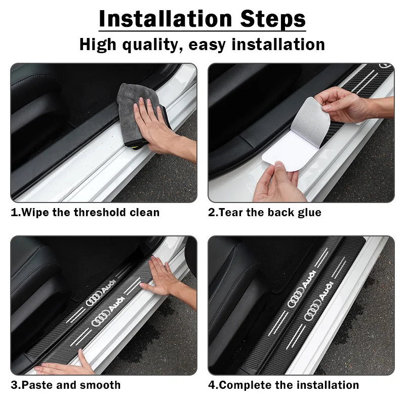 1/4/5Pcs Car Door Sill Scuff Plate Decor Carbon Fiber Stickers For Audi A1 A2 A3 A4 A5 A6 A7 A8 Q1 Q2 Q3 Q4 Q5 Q6 Q7 Q8 TT S5 B8 view 3