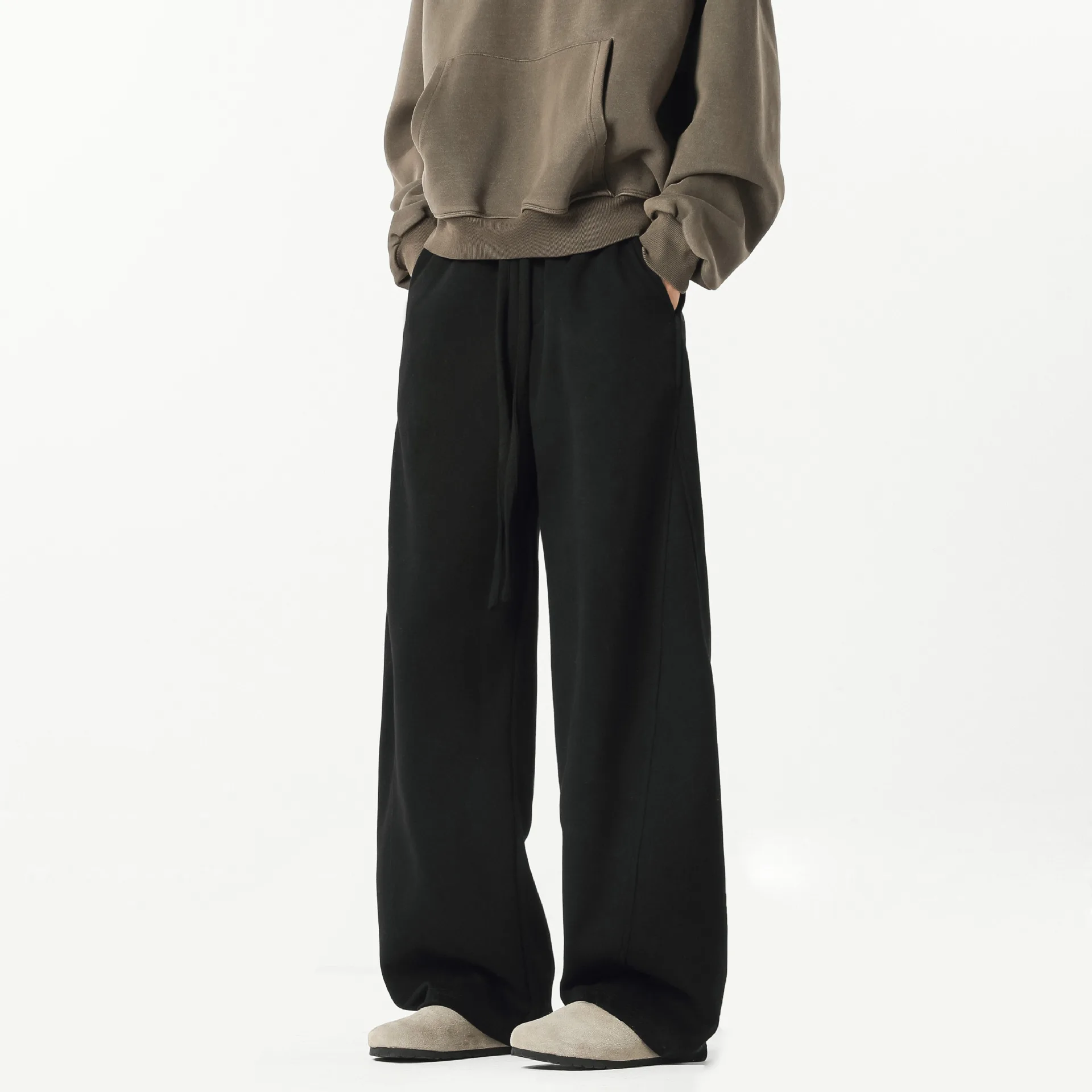 

Мужские мешковатые брюки из хлопка с завязками и широкими штанинами, красивые брюки Cleanfit, прямые классические брюки с эластичной резинкой на талии