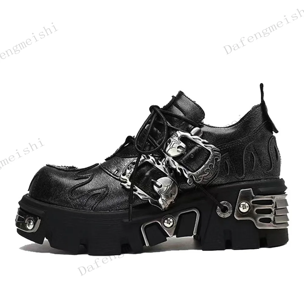 Women Gothic Platform Chunky Shoes Metal Buckle Decor Lace Up Punk Streetwear Thick Sole Non Slip Party Casual Footwear Shoes view 3