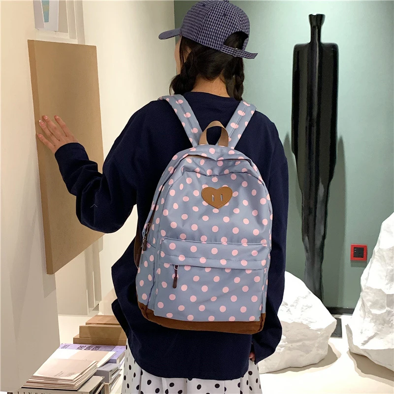 Cute Polka Dot Backpack for Teen Girls College Style School Bag Travel Hiking Small Rucksack