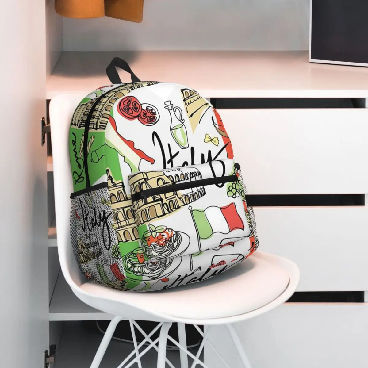 Pizza Food Flag Pattern Backpack Student BookBag Kids School Bag Laptop Shoulder Bags for Boys Girls