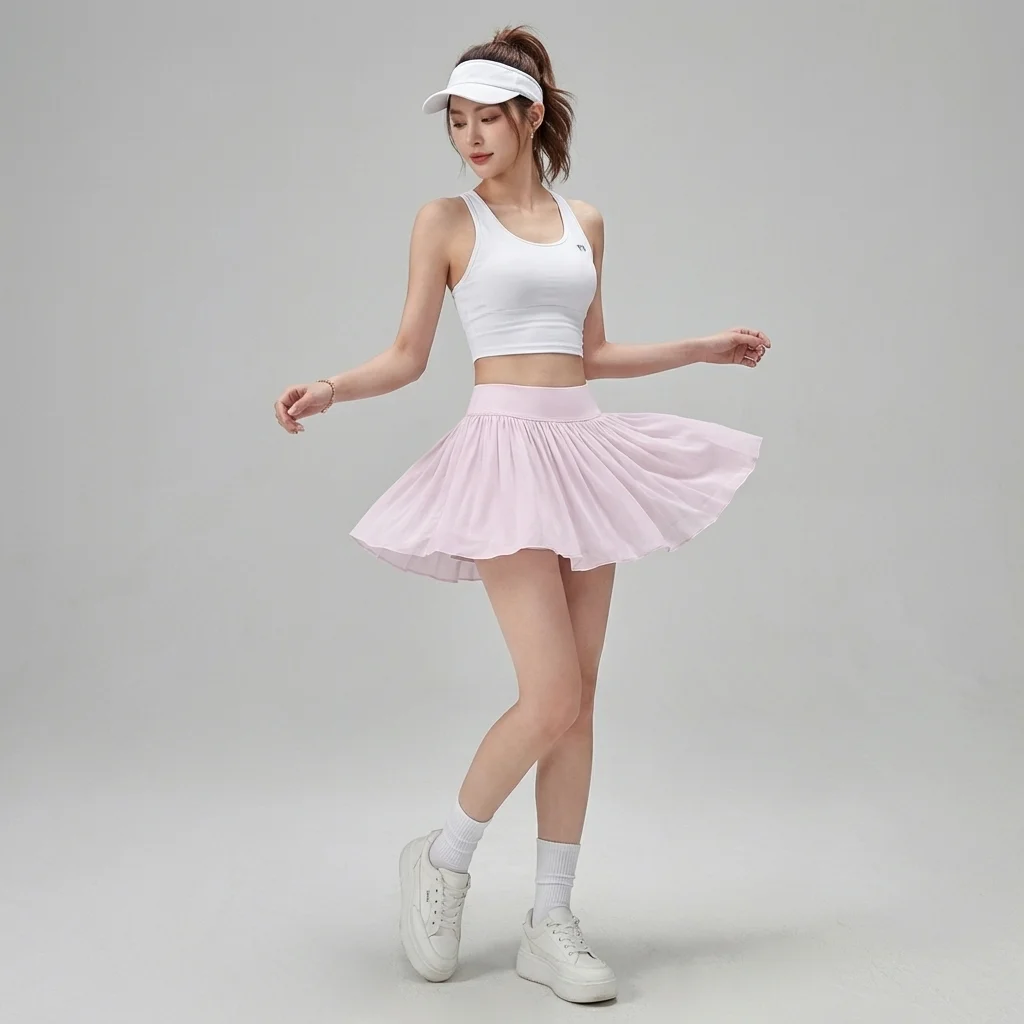 Schnell trocknender Sport-Yoga-Rock mit Seitentasche und Schlitz, geeignet für Badminton, Tennis, als Halb-Rock oder als Sportrock für das Fitnessstudio. – Detail 3
