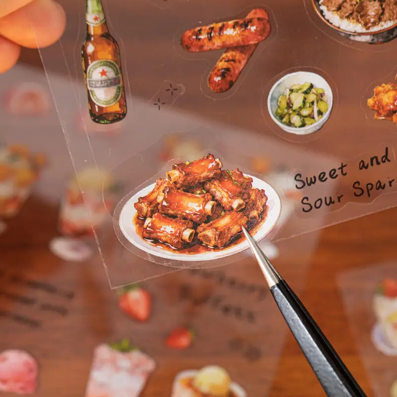 

Card Lover 20 Pcs [One Bite Delight Series] PET Food Flavor Theme Stickers Journaling Collage Base Material For Scrapbooking