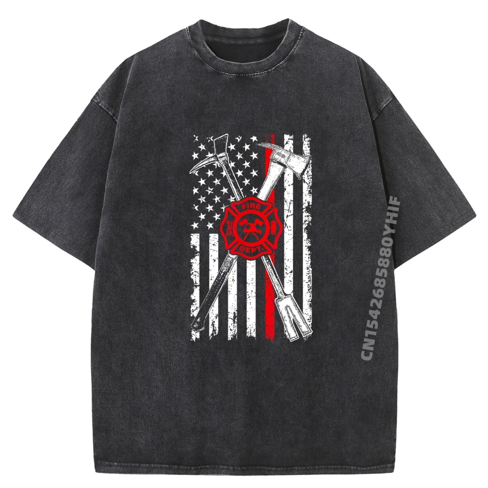 

Patriotic Design Axe Halligan Thin Line Red Firefighter Mens Designer Clothes Mens Retro Washed New In Tops And T-Shirts
