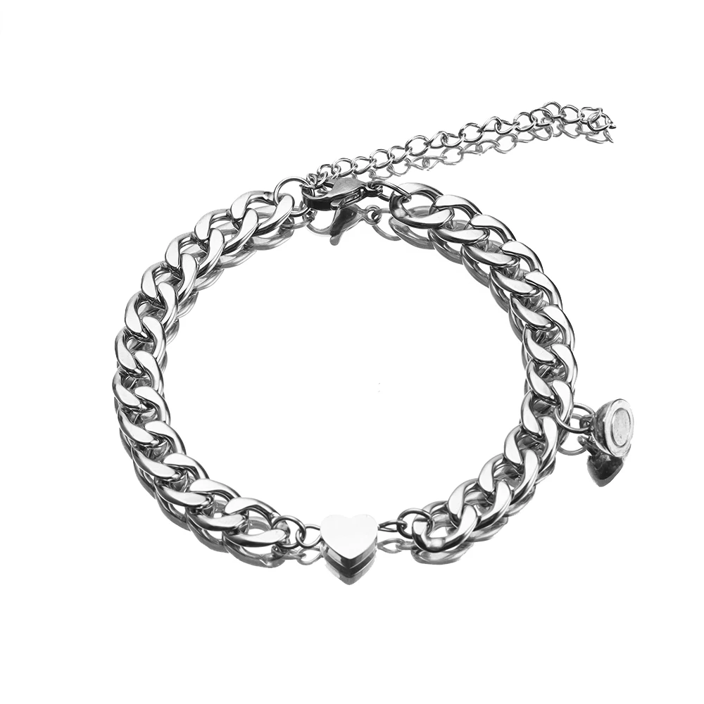 2pcs/set Stainless Steel heart-shaped Charm Couple magnet Bracelet high-quality Jewelry Valentine\'s Day Gift for Men women