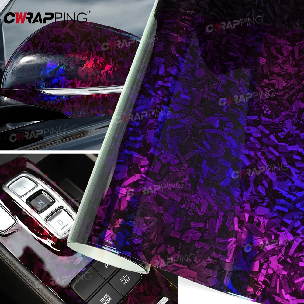 

PET Forged Carbon Fiber Car Sticker Vinyl Laser Purple Glossy Motorcycle Adhesive Vinyl Wrap Body Covering Film Car Accessories