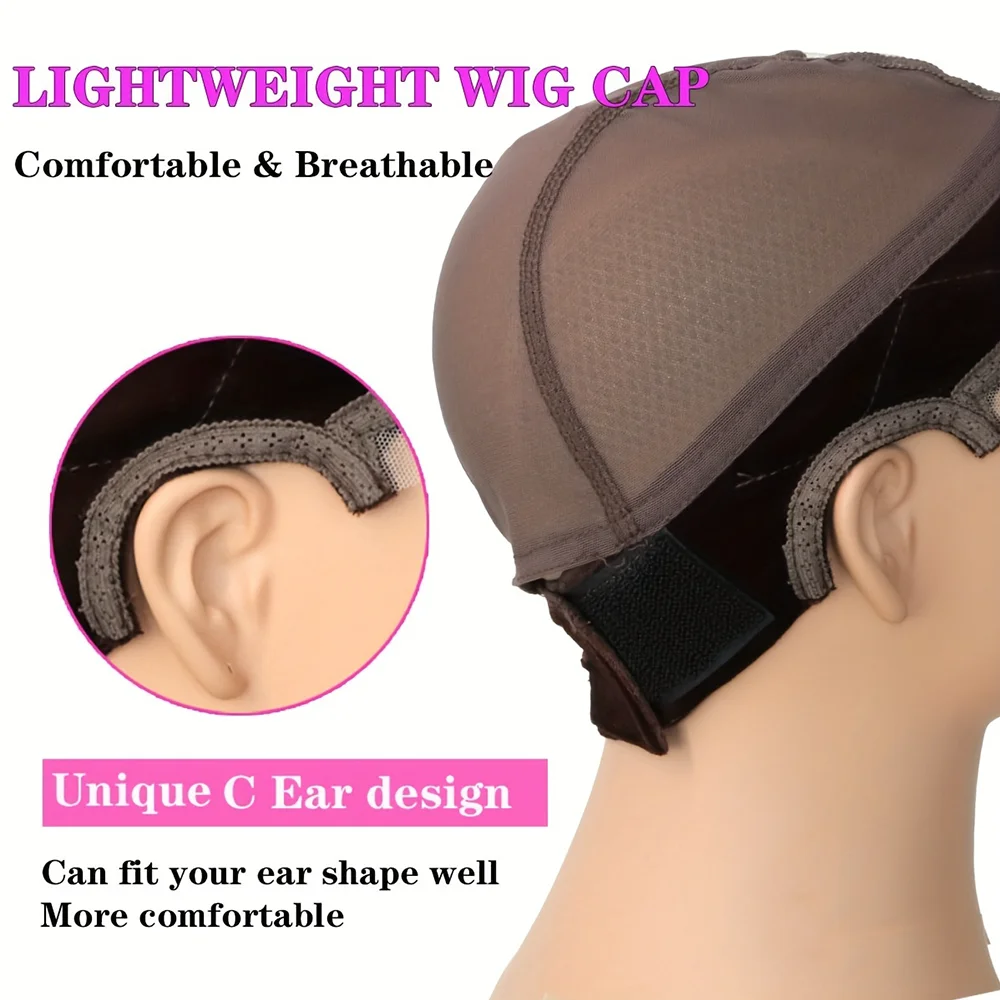 Breathable Lace Invisible Wig Cap Anti-Slip Adjustable Mesh Cap Double C Ear Buckle Design Suitable for Wig Wearing Women Only