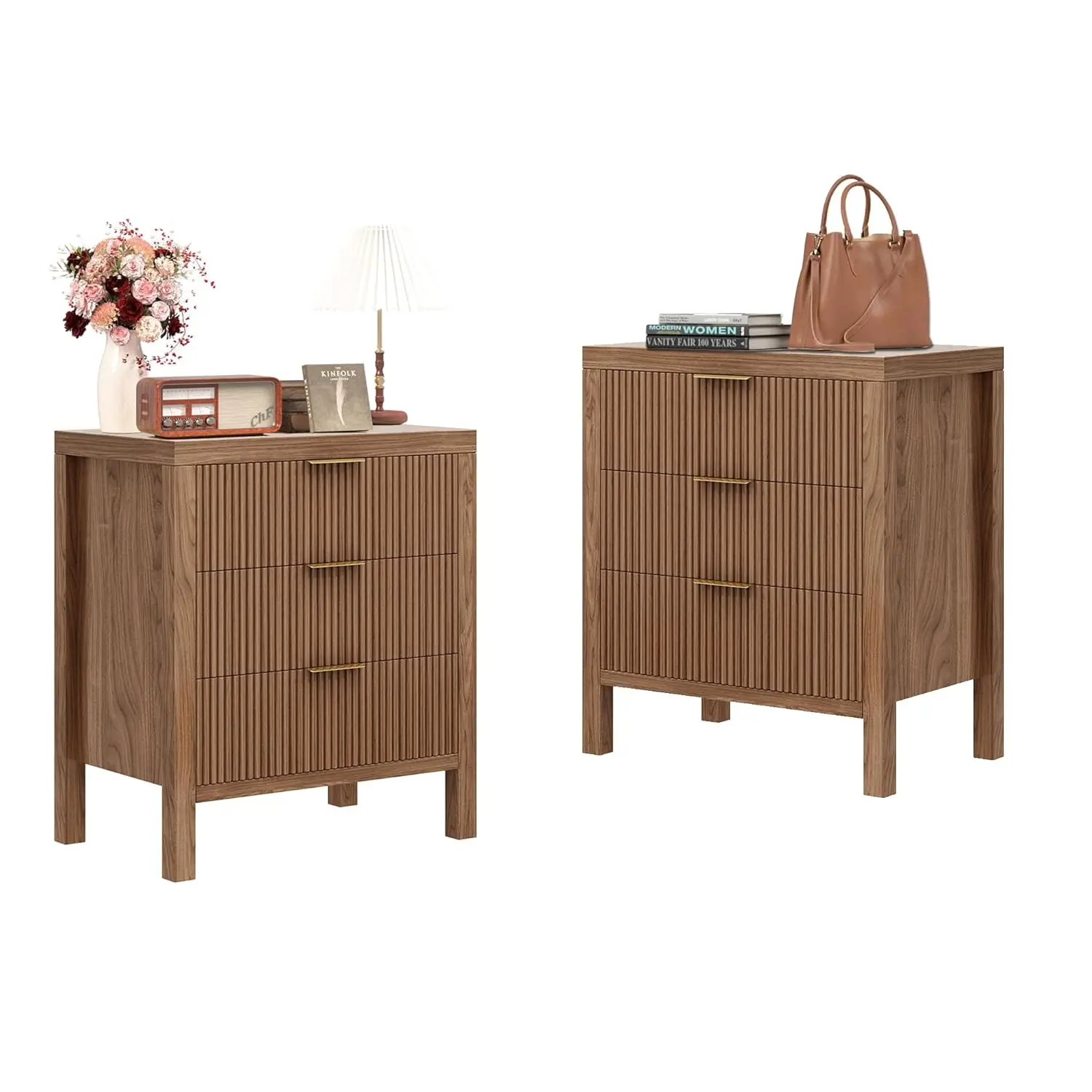 

6 Drawer Nightstand Mid Century Wide Storage Bedroom Kids Room Hallway Walnut, Customized