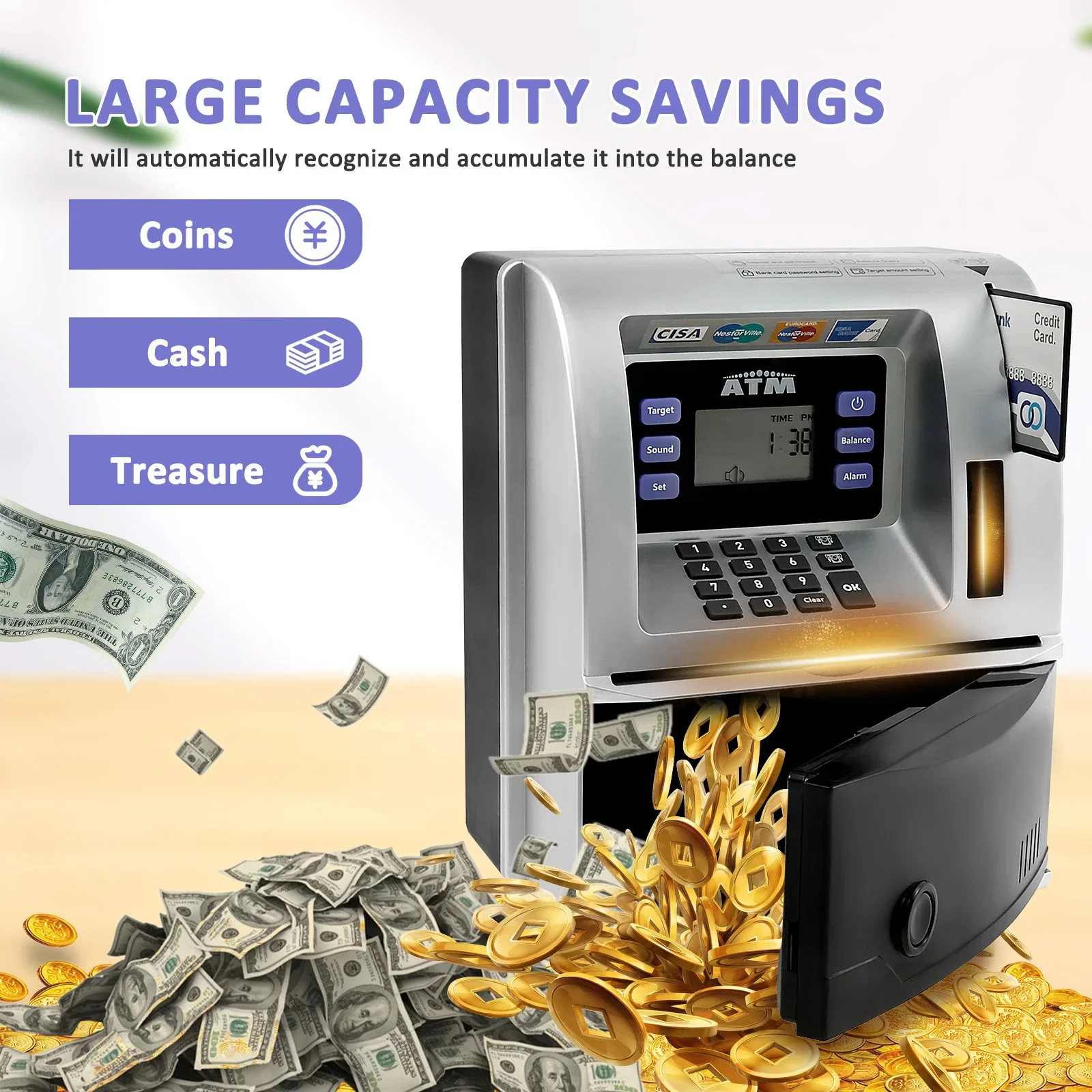 ATM Piggy Bank التلقائي عملات آمنة صغيرة النقدية توفير المال صندوق رقمي إلكتروني ترقية الحديث أصبع البنوك هدايا الطفل #2