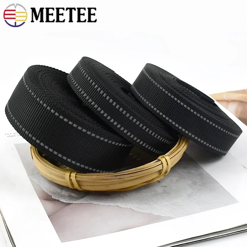 5M 20/25/38mm 1.8mm Thick Black Reflective Nylon Webbing Ribbon for Pet Collar Knapsack Belt Band Strap Tape DIY Bag Accessories