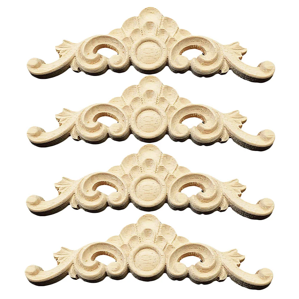 

4PCS 13cm Wood Carved Decal Corner Long Onlay Applique Unpainted Door Furniture Woodcarving Decorative Wood Figurines Craft