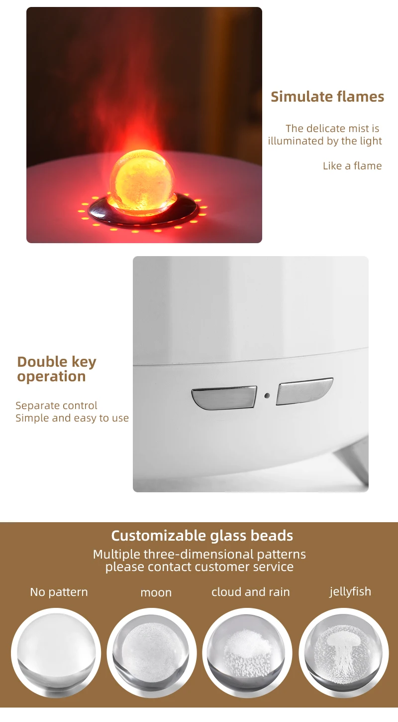 3D-Flammen-Aroma-Luftbefeuchter, 7-Farben-Licht, 2H/4H-Timer, 300ml, Diffusor für ätherische Öle, leiser Nebel, Tischdekoration für Zuhause und Büro – Detail 15