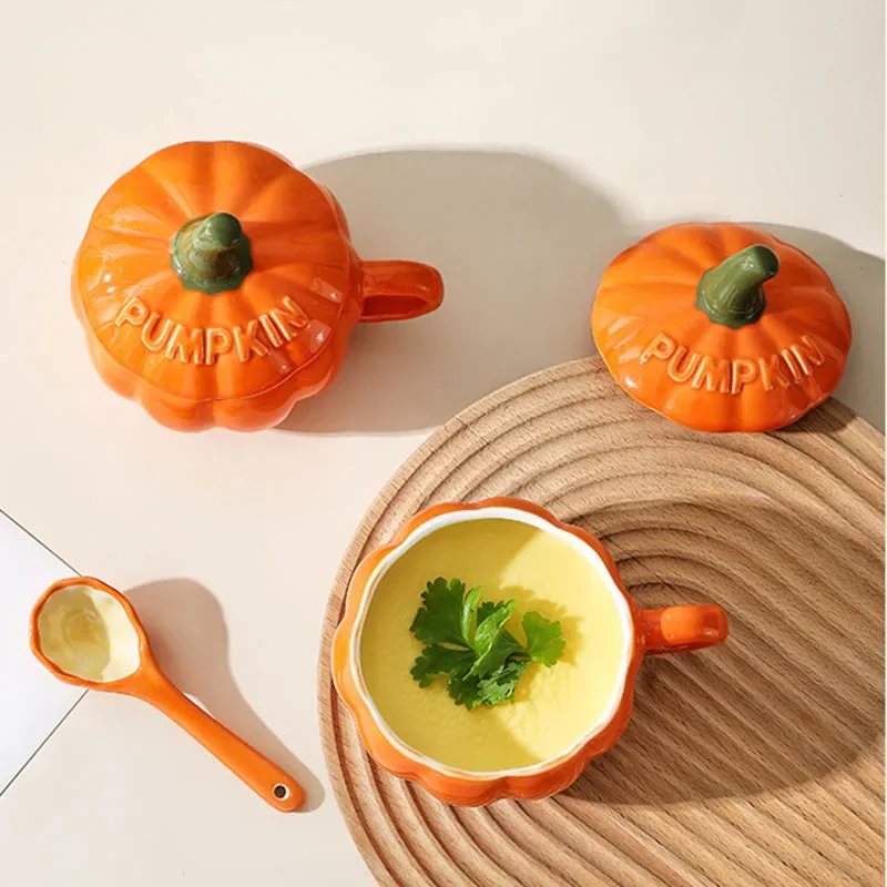 Halloween Pumpkin Ceramic Mug Exquisite Breakfast Oatmeal Cup Scalding-proof Milk Water Cups with Handle Cute Steamed Egg Bowl