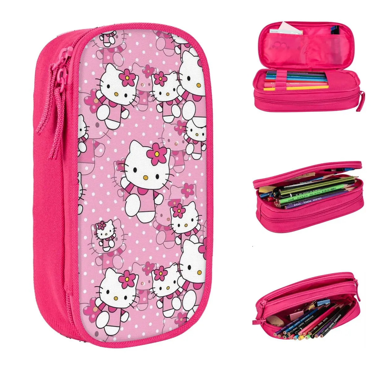 ola kitty pink lapis dos desenhos animados bonito caneta bolsas para meninas e meninos grande capacidade material escolar lapis cosmeticos 01