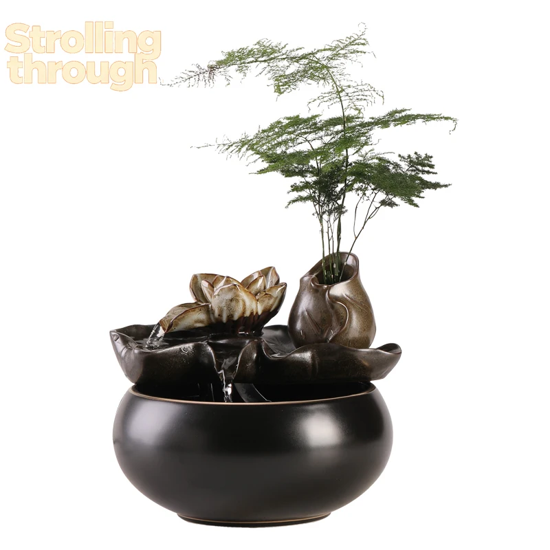 

Indoor Tabletop Waterfall Fountain Wealth Attracting for Office Desk Water Fountain Decorative Lightweight