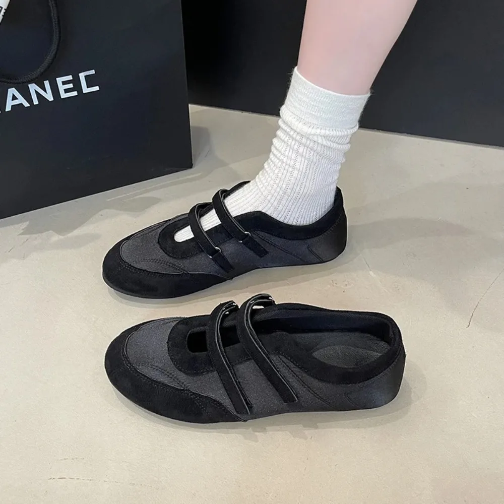 Women Satin Double Strap Mary Jane Flats Round Toe Contrast Trim Retro De‑shoe Soft Sole Casual Daily Walking Shoes