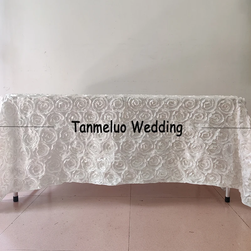 Rectangle Dining Table Decor 3D Rosette Tablecloth Party Decoration Satin Round Table Cover Cloth for Birthday Wedding Events