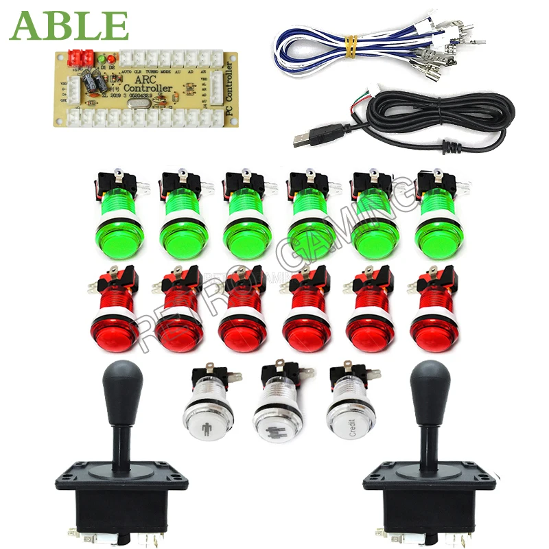 Kit Arcade 2 Player Zero Delay Mando Arcade Usb Encoder per Pc Rasberry Pi 33mm Led Push Button Joystick Usb Arcade Cabinet