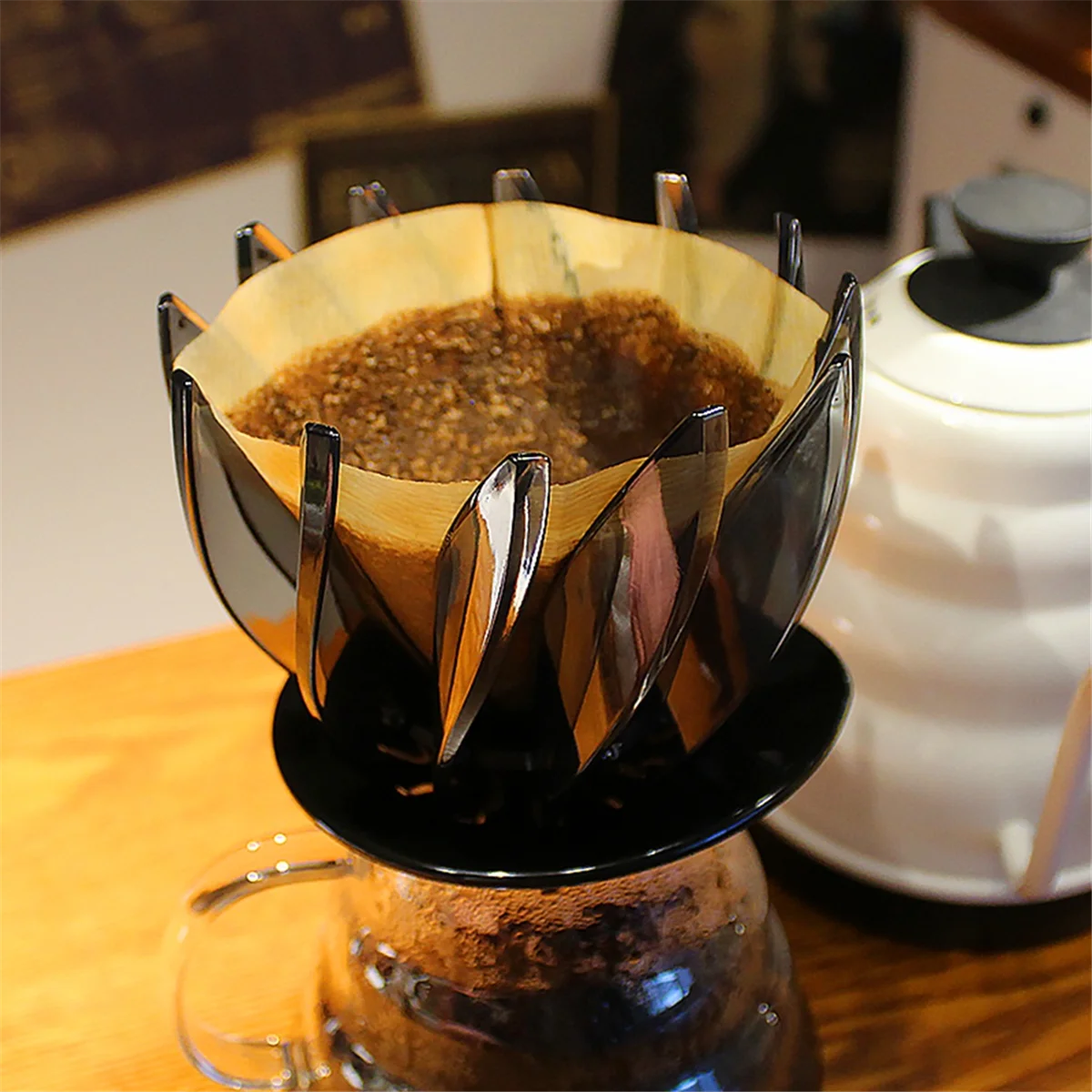 FSLH فلتر القهوة بالتنقيط اليد المشروب القهوة تصفية القهوة المنقط دوامة الضلع تصميم ل 1-4 أكواب للمنزل مكتب أسود #3