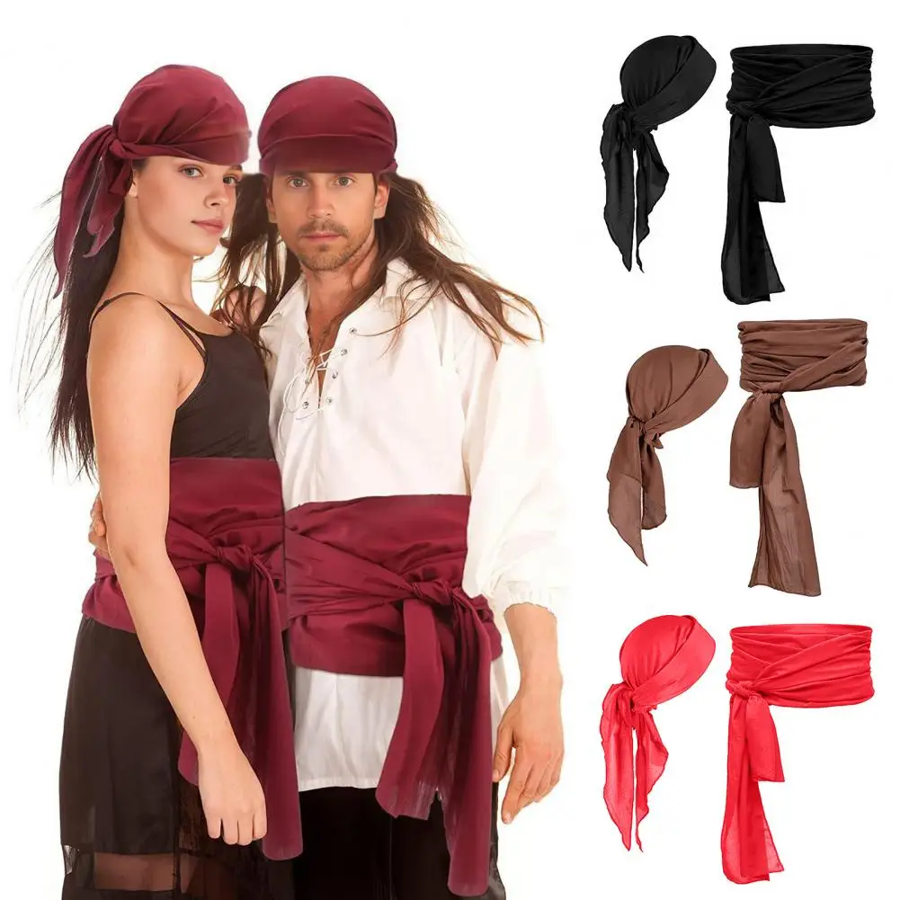 

Pirate Costume Pirate Themed Headscarf Belt Set Cosplay Pirate Bandana And Belt Set for Halloween Christmas Stage Shows Prop