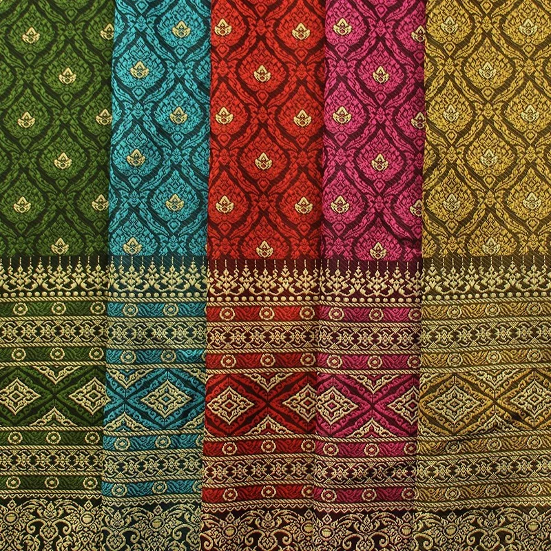 Dai Thai Ethnic Traditional Costume DIY Fabric Southeast Asia Brocade Woven Straight Skirt Sew Fabric Skirt Tube Dress 1m Wide