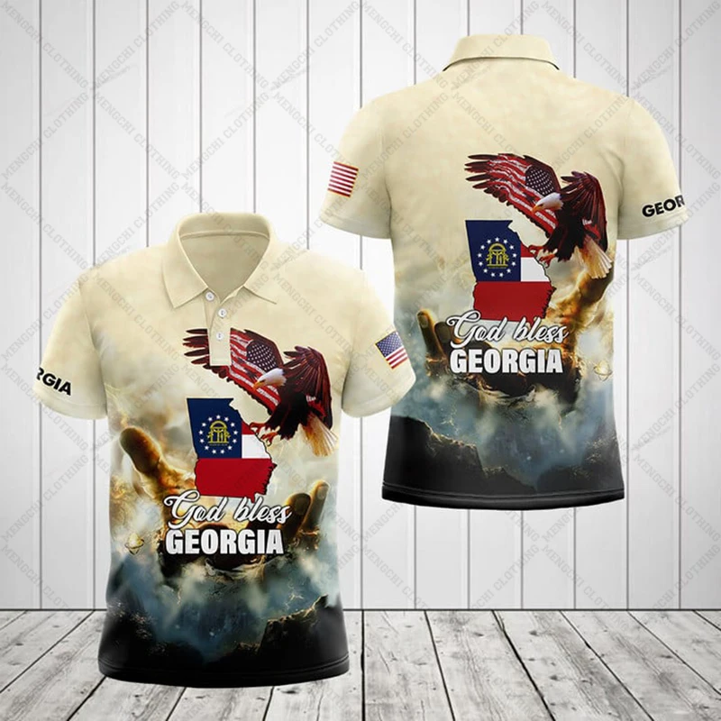 Custom Name Georgia Flag Graphic Polo Shirt Summer Casual Unisex Pullover Boys and Girls Loose Jersey Short Sleeve Tops