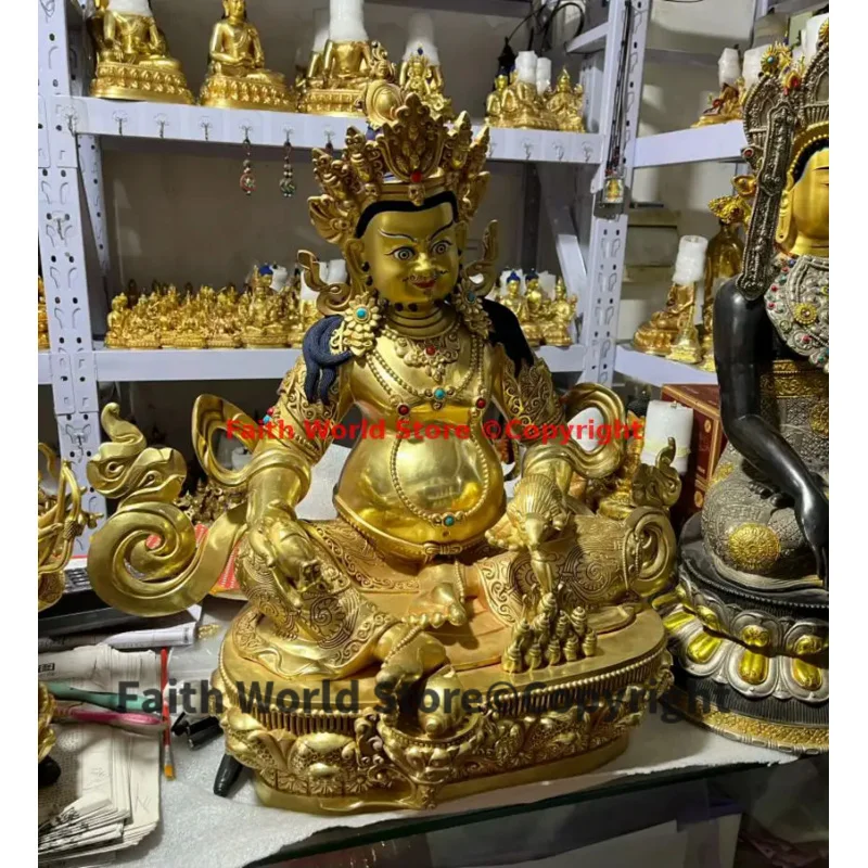 46CM Huge Esoteric Buddhism 5A High quality COPPER Tantric Yellow Jambhala god of wealth Worship statue efficacious good luck