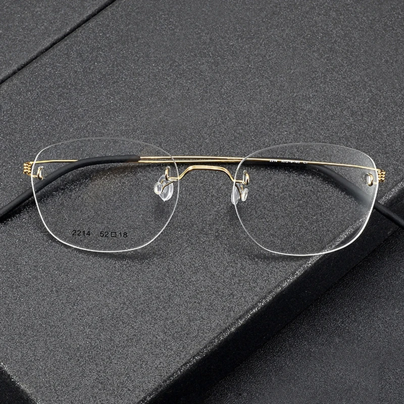 2024 New 2214 polygon Titanium rimless Eyeglass frame Men And Women High Quality Fashion Designer Handwork  Retro Glasses