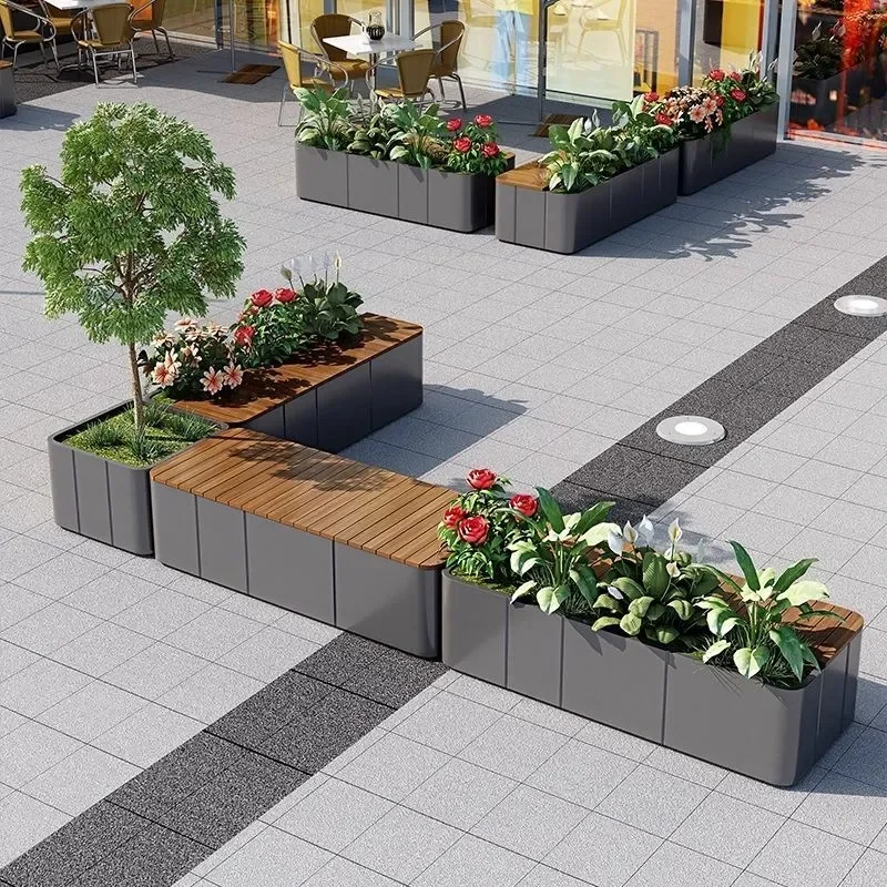 For Outdoor Stainless Steel Flower Box Large Metal Planter Trough Wrought Iron Flower Bed Pool Commercial Hotel Street