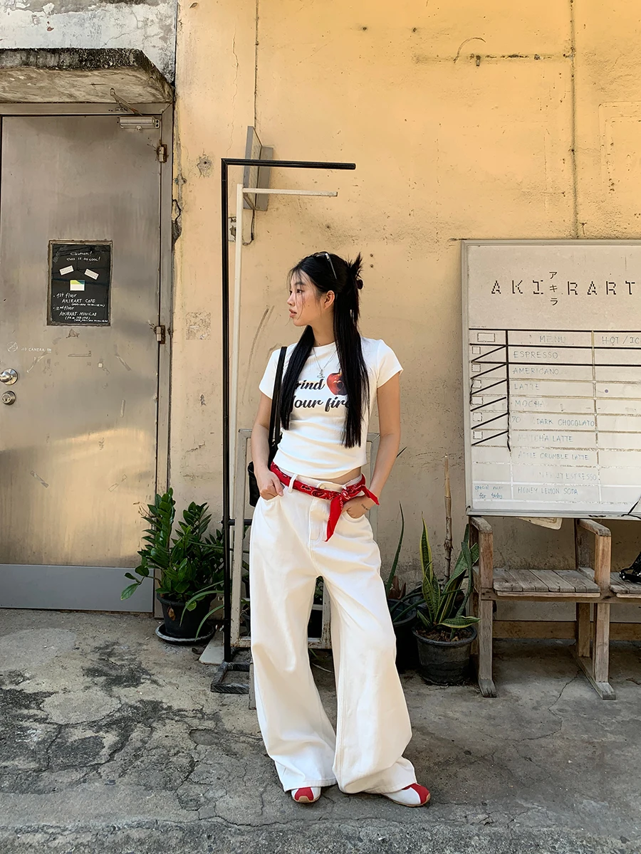 

Широкие прямые джинсы с высокой талией, женские свободные белые брюки для похудения в стиле ретро, весна-осень, Новое поступление, G Sle, поездка на работу, ветер