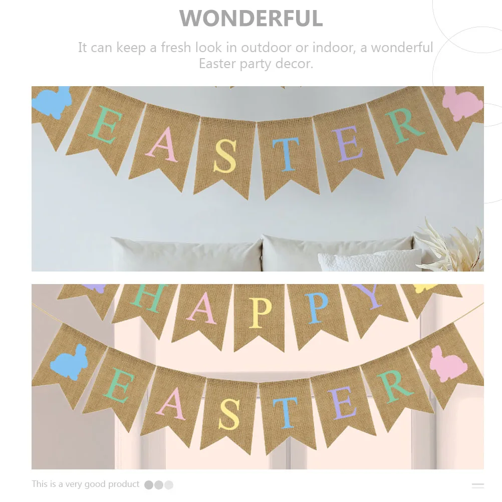 

Dovetail Banner Easter Party Supplies Linen Decorative Hanging Banners Mantelpiece Bunny Pattern Flag Reusable