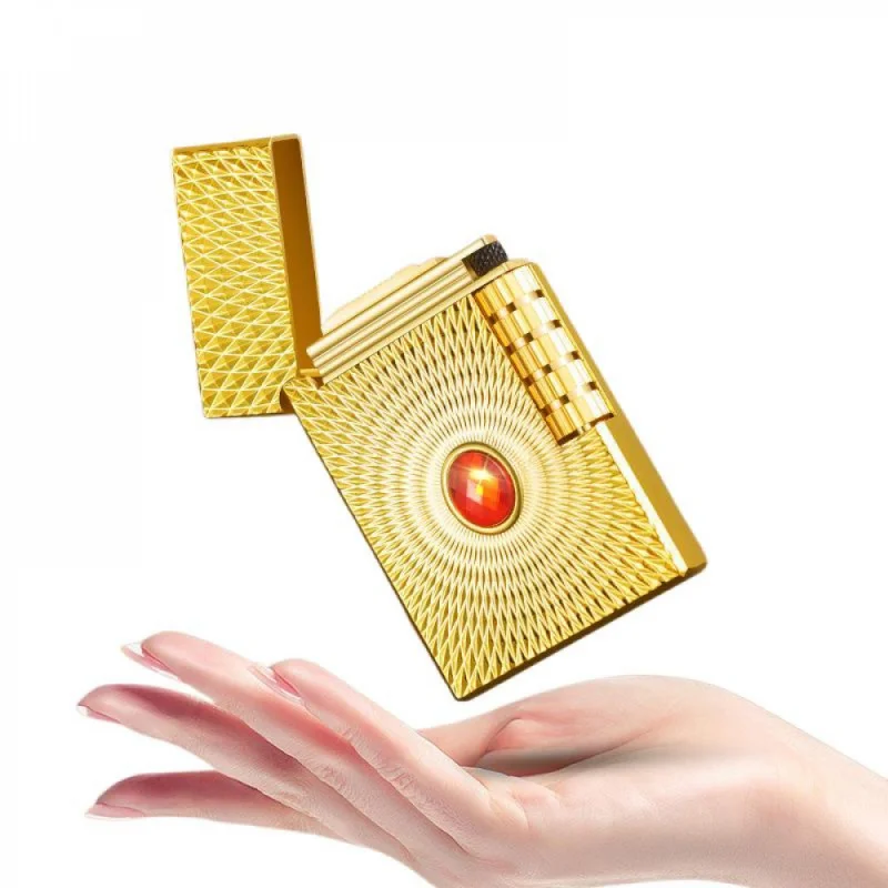 Metal inflatable oblique fire lucky stone portable high quality gold and silver lighter