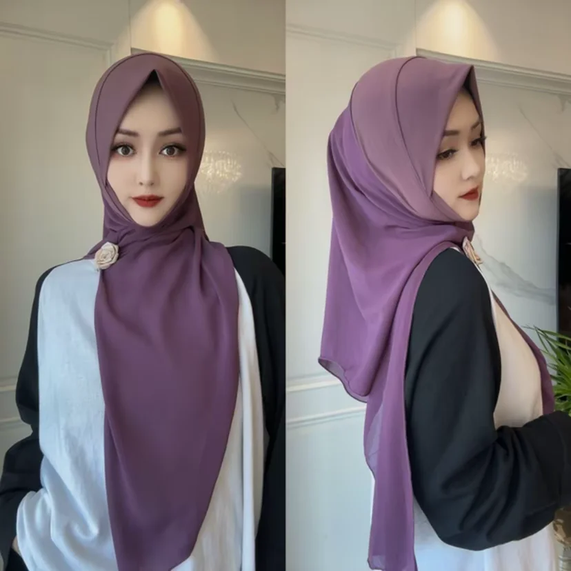 

Летний мусульманский женский хиджаб с разрезом на концах, готовый хиджаб Chador с розовой пряжкой