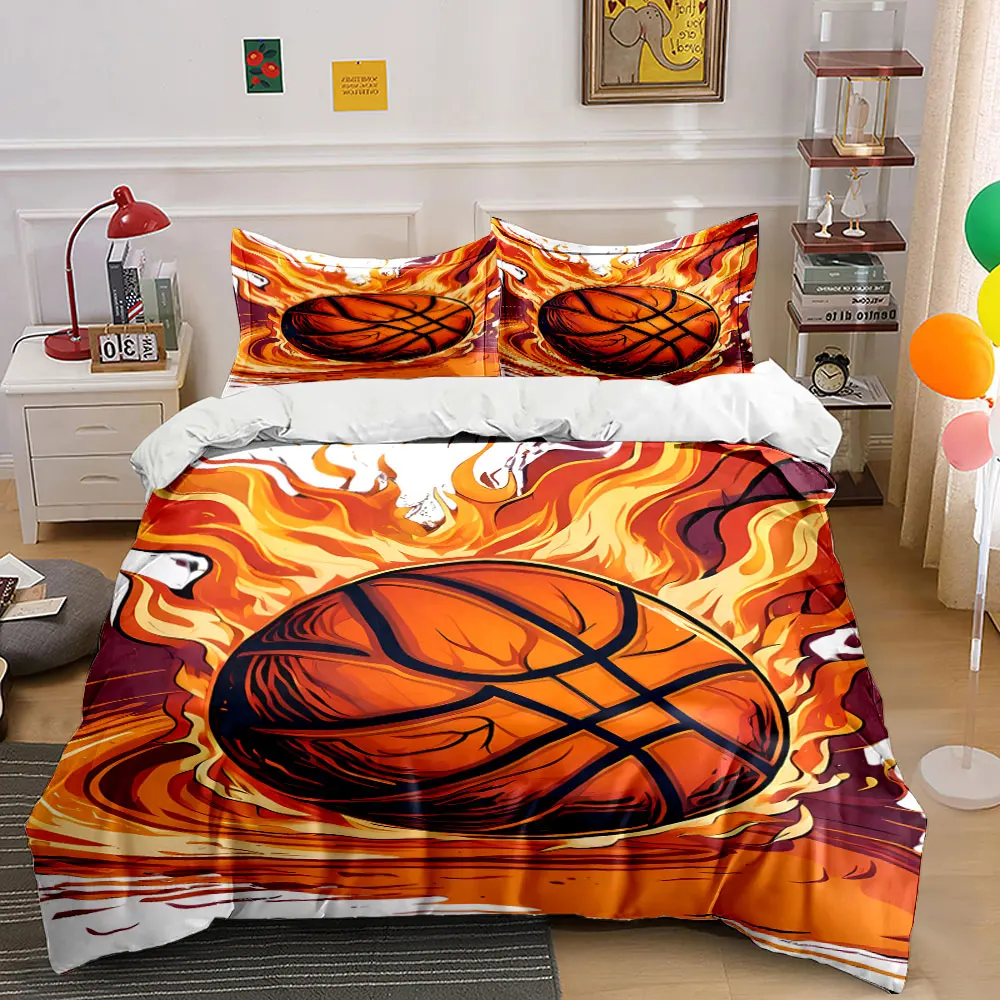 Bettwäsche-Set mit Basketball-Feuer-Thema-Dekor, 1 Bettbezug, 2 Kissenbezüge, Einzelbett, Doppelbett, King-Size-Bett, Queen-Size-Bett, Geschenk
