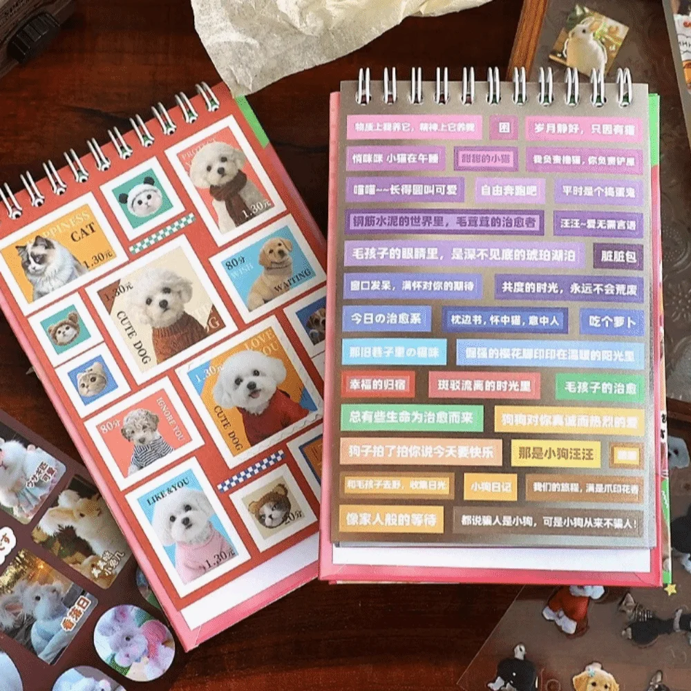 

Cute Dogs Cats Coil Stickers Book PET Material Cut Film Pet Theme Stickers DIY Crafts 30 Sheets Stacking Stickers for Journaling