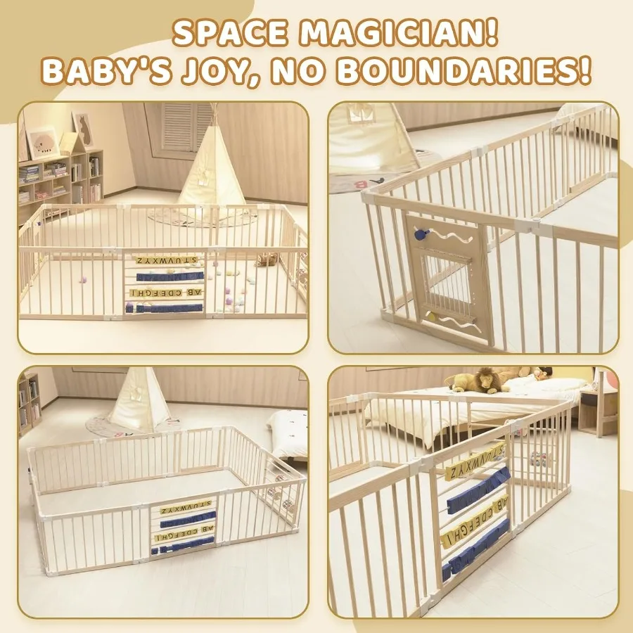 Hölzerner Baby-Laufstall, Holz-Laufstall für Babys und Kleinkinder, verstellbarer tragbarer Spielzeugzaun, Baby-Aktivitätszentrum, Zaun, Spielbereich