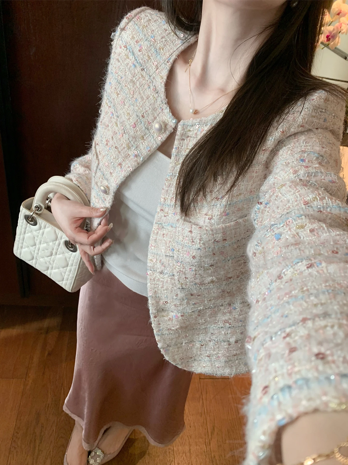 

Женский вязаный кардиган FFmiss Heavy Work с бриллиантовой отделкой, яркими пайетками и полосками, с завышенной талией