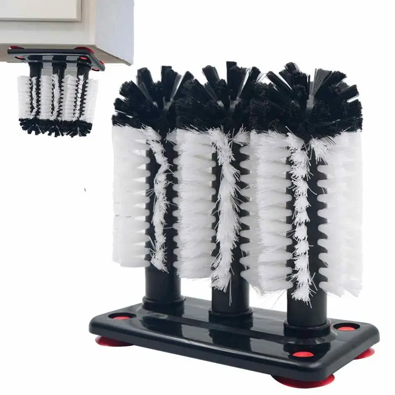 

Triple Brush Glass Washer Prevent Breaking Wine Glasses Brush Cleaner For Bar Household