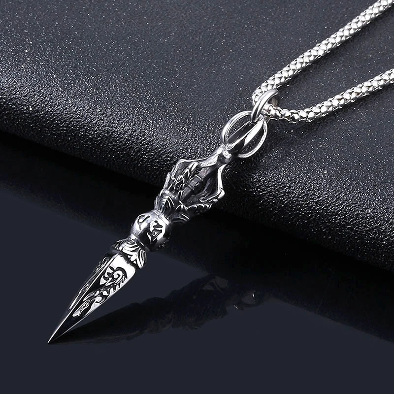 1pc Men Rock Punk Tibetan Buddhist Protection Necklaces Vajra Dagger Amulet Pendant