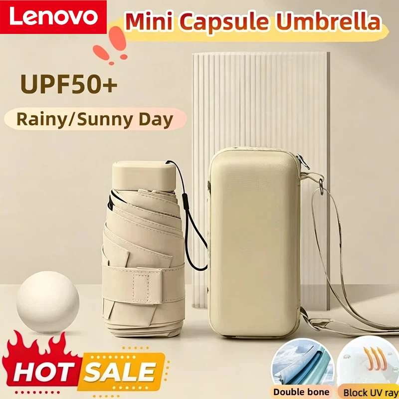 Guarda-chuva de bolso compacto Lenovo 2026 UPF50+ para mulheres, leve, 6 dobras, proteção solar, chuva, pequeno, tipo cartão, novo.
