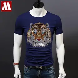 New Summer Mens Luxury Top Tees New Male Tiger T-shirt Cotton Fashion Diamond Bottoming Shirt Rhinestone Designer Man Tee Shirts