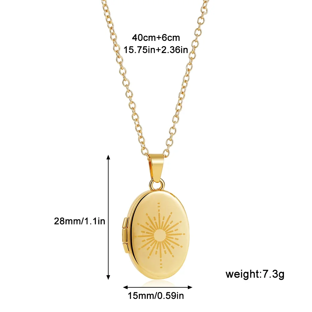 Moon Sun Evil Eyes Photo Frame Locket Necklace for Women Gold Color Stainless Steel Round Oval Pendant Neckalces Jewelry