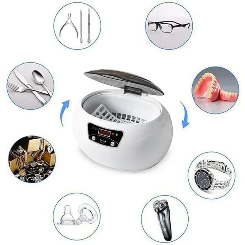 600ml Ultrasonic Cleaner Bath Timer for Jewelry Parts Glasses Manicure Stones Cutters Dental  Brush Ultrasound Sonic Boxc