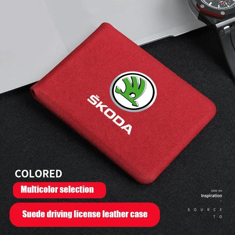 

Portable Car Driver License Holder Suede Card Bag Accessories for Skoda Logo Octavia Fabia Rapid Kodiaq Yeti Karoq Superb Kamiq