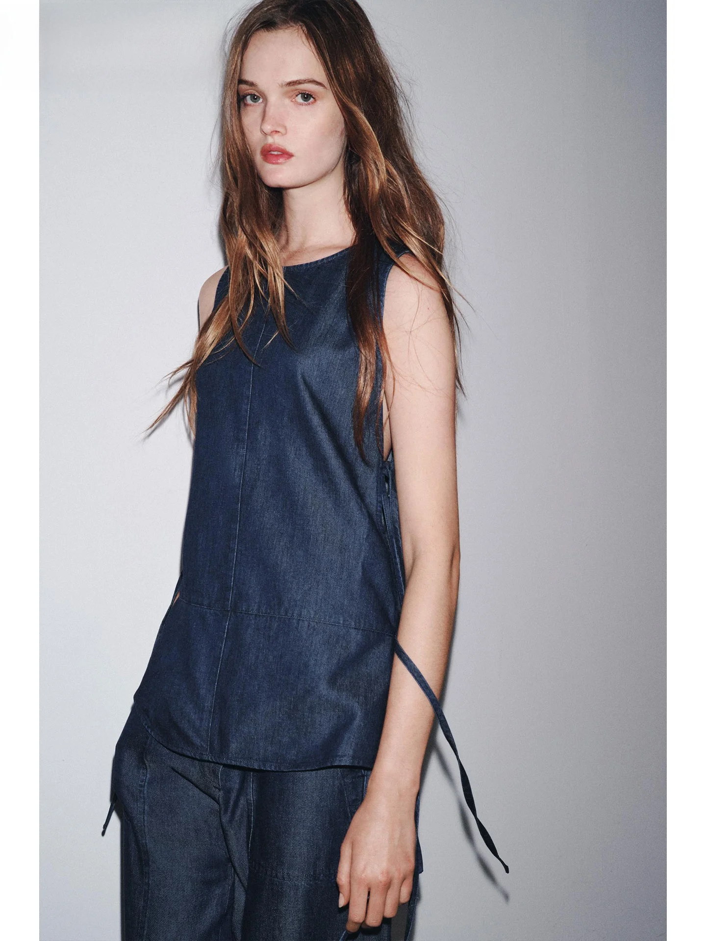 

ZAPRHA Knot round Ne Svel Denim Vest Top Spring Autumn New Sle Versatile Pure Color Faion Ladies Jaet