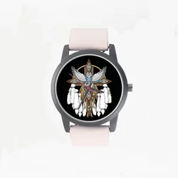 Ornament Quarz Handgelenk Frauen Uhr Damen Mädchen Adler weiße Feder Design indischen Stil Schals Geschenk Souvenir für Festival