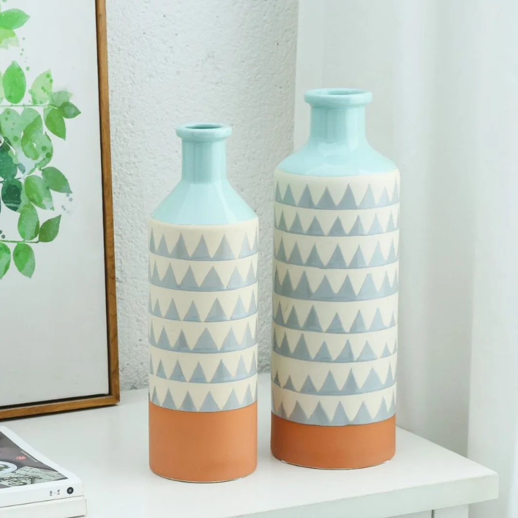 

Creative Blue Wine Bottle Ceramic Art Vase Advanced Home Decorations Ornaments Combination Hydroponic Flower Pot Dried Flower Fl