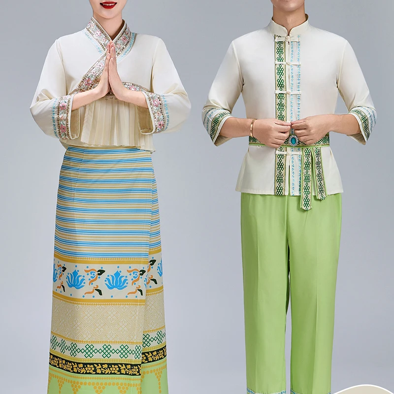 

Thailand Myanmar Dai Clothing Set Thai Traditional Garment Women Men Stage Performance National Outfit Ethnic Festival Costume