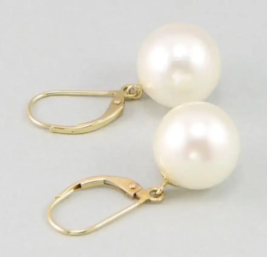 

NATURAL WHITE ROUND 10-11MM AUSTRALIAN SOUTH SEA PEARL Leverback EARRINGS