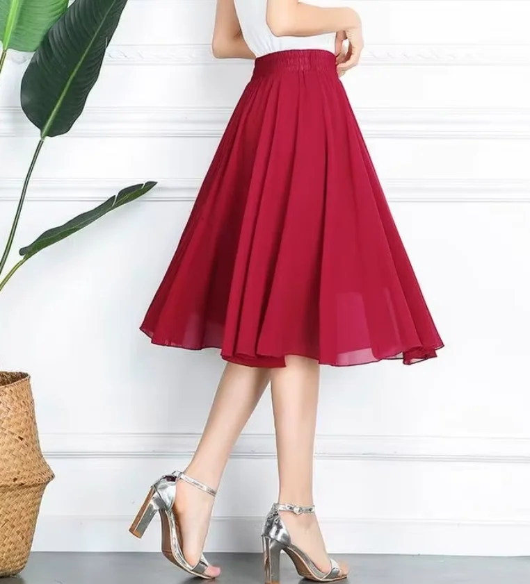 Saia elegante com babados para mulheres, saia básica de chiffon para escritório, saias elegantes femininas plus size.
